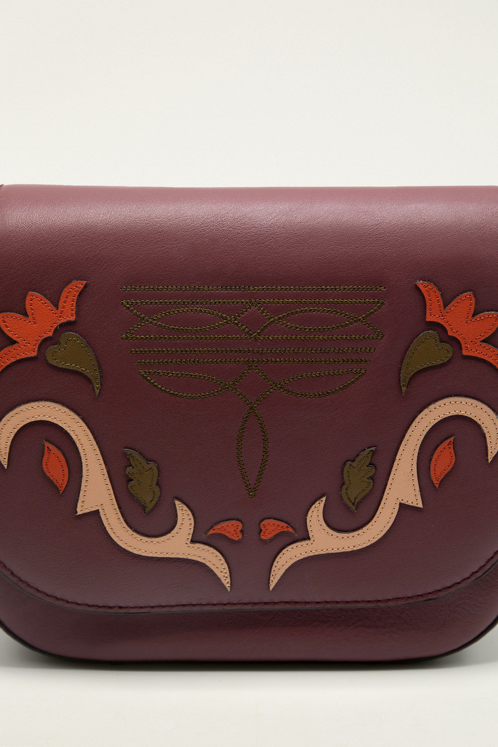 Burgundy Western Embroidered Leather Crossbody Bag