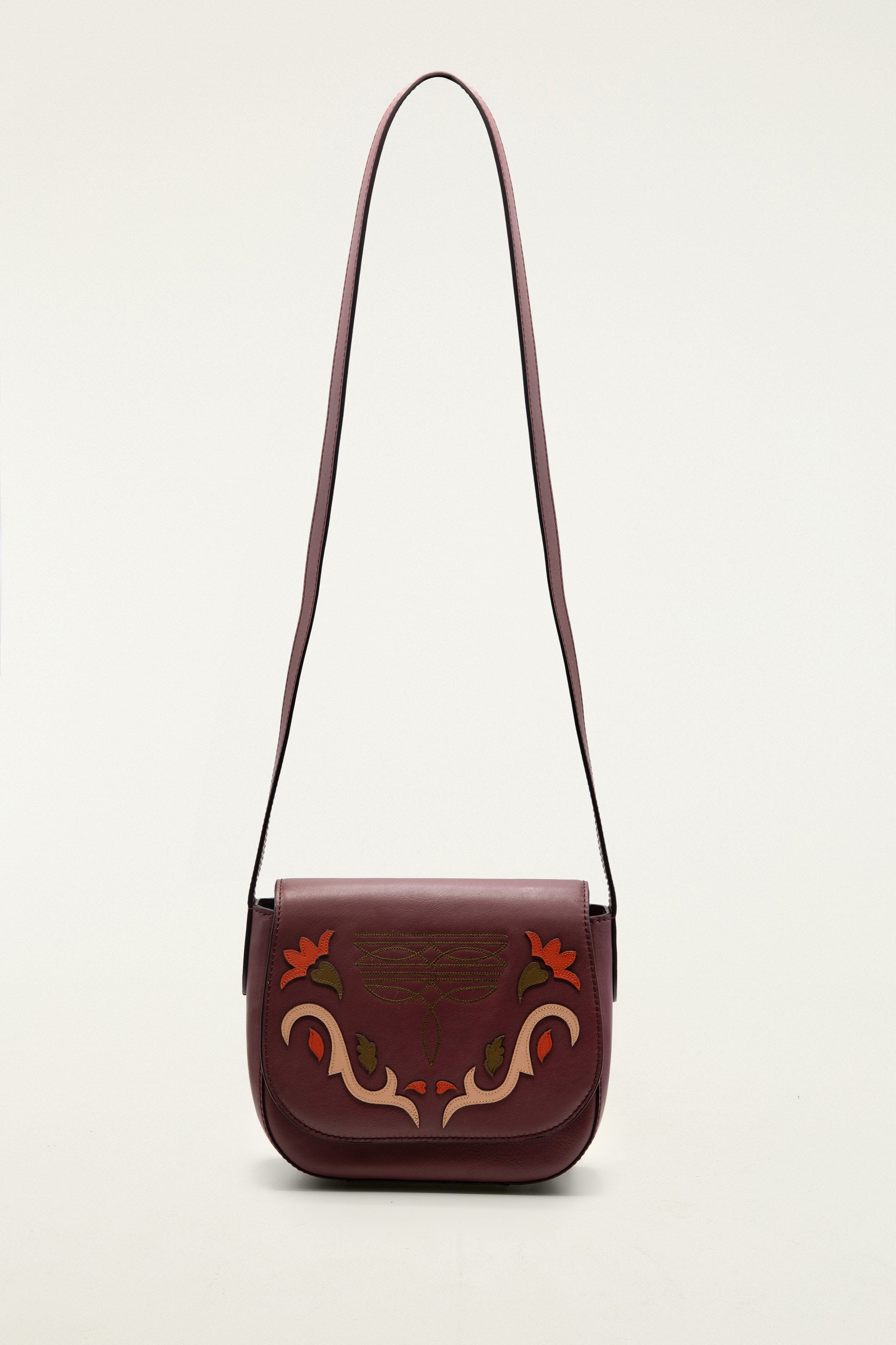 Burgundy Western Embroidered Leather Crossbody Bag