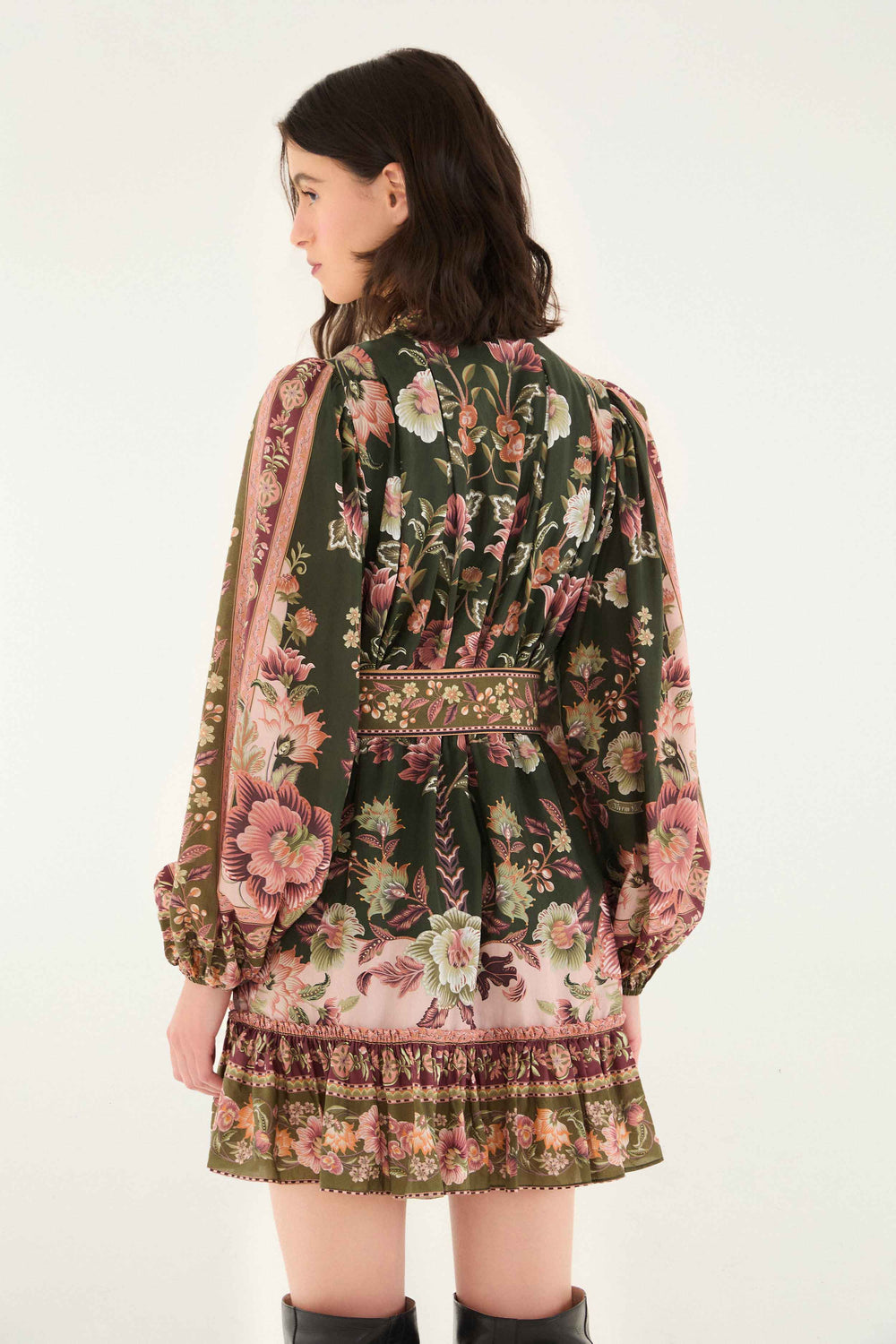 Green Flowering Garden Tree Mini Dress