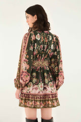 Green Flowering Garden Tree Mini Dress