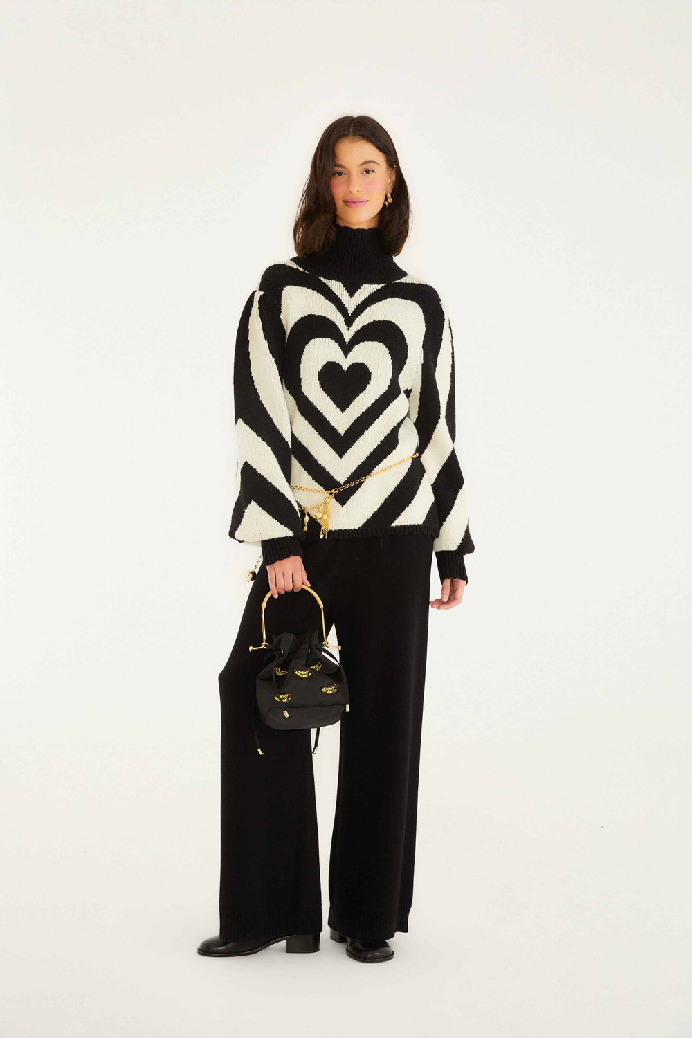Black And White Heart Gradient Knit Sweater