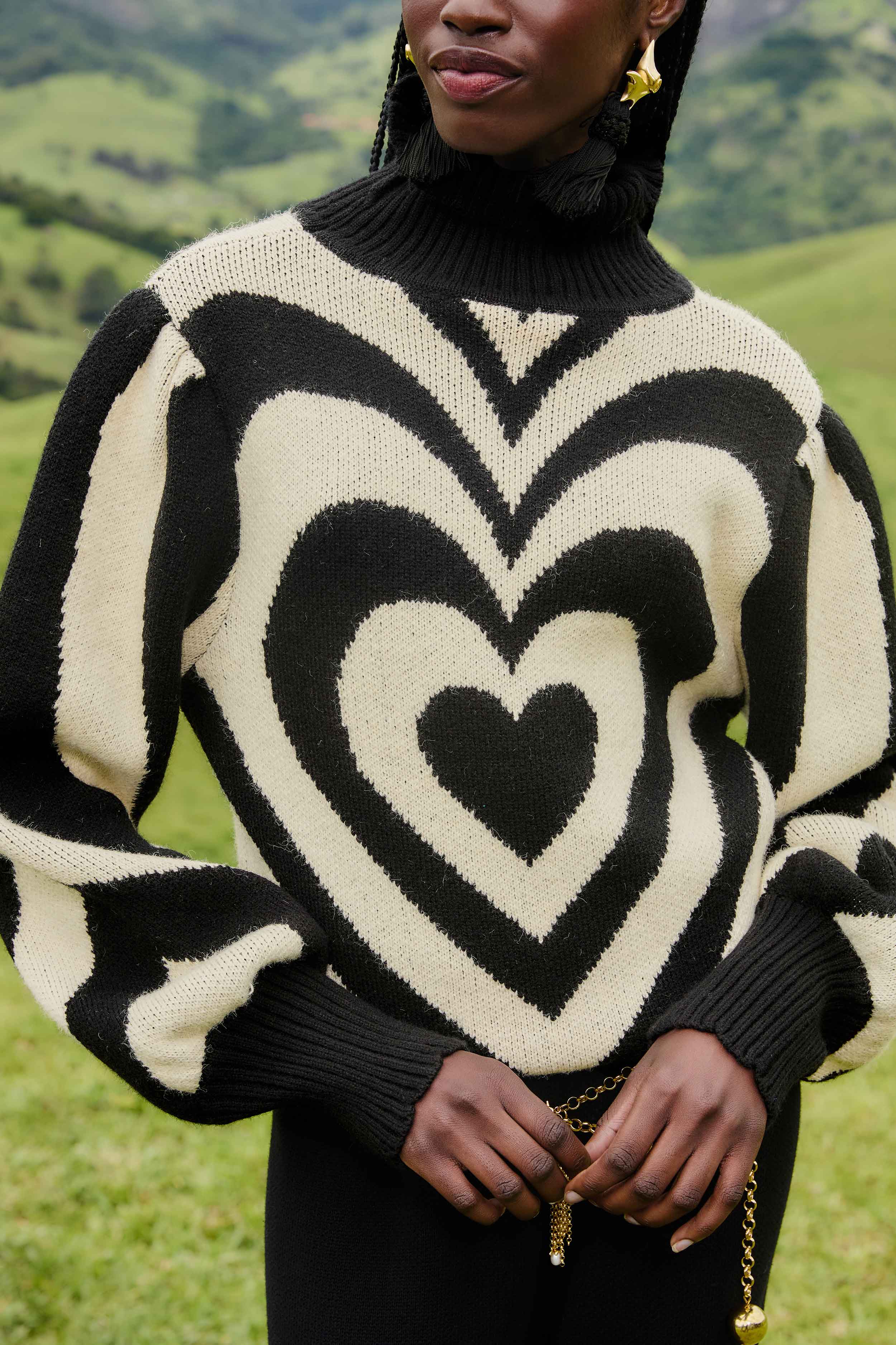 Black And White Heart Gradient Knit Sweater