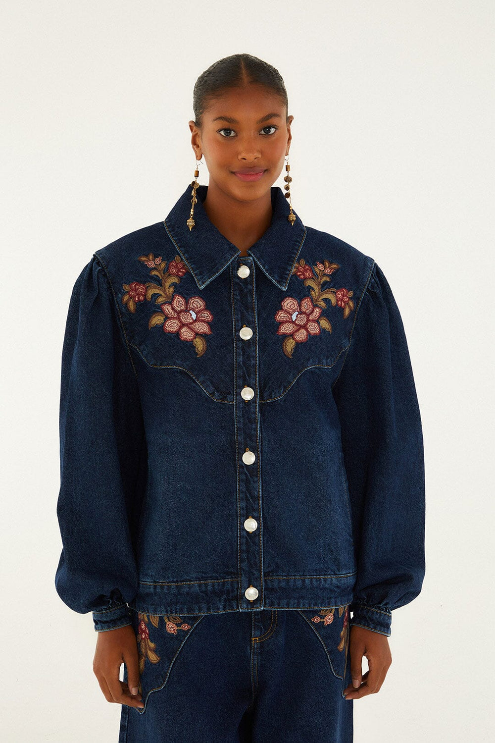 Denim Flower Embroidery Jacket