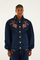 Denim Flower Embroidery Jacket