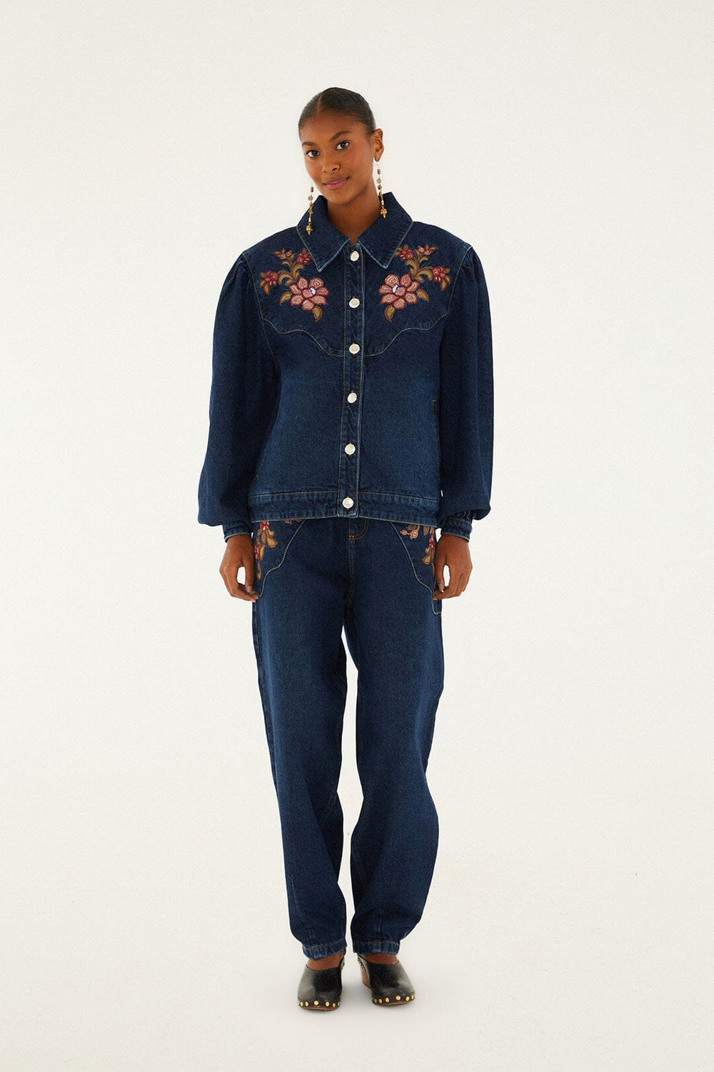 Denim Flower Embroidery Jacket