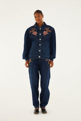 Denim Flower Embroidery Jacket