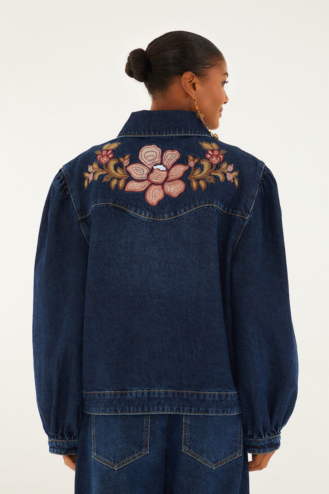 Denim Flower Embroidery Jacket