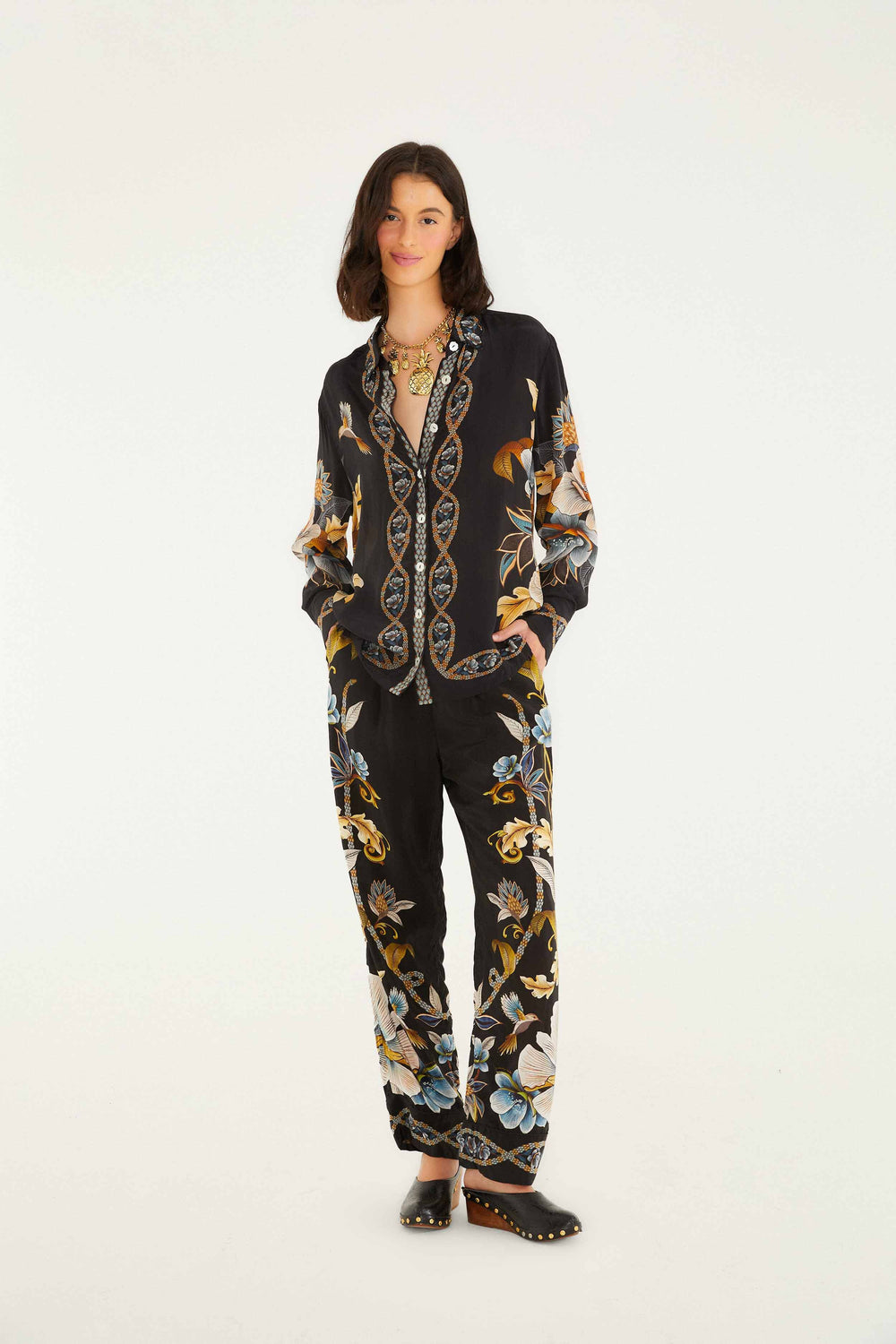 Black Flowerful Garden Pajama Pants