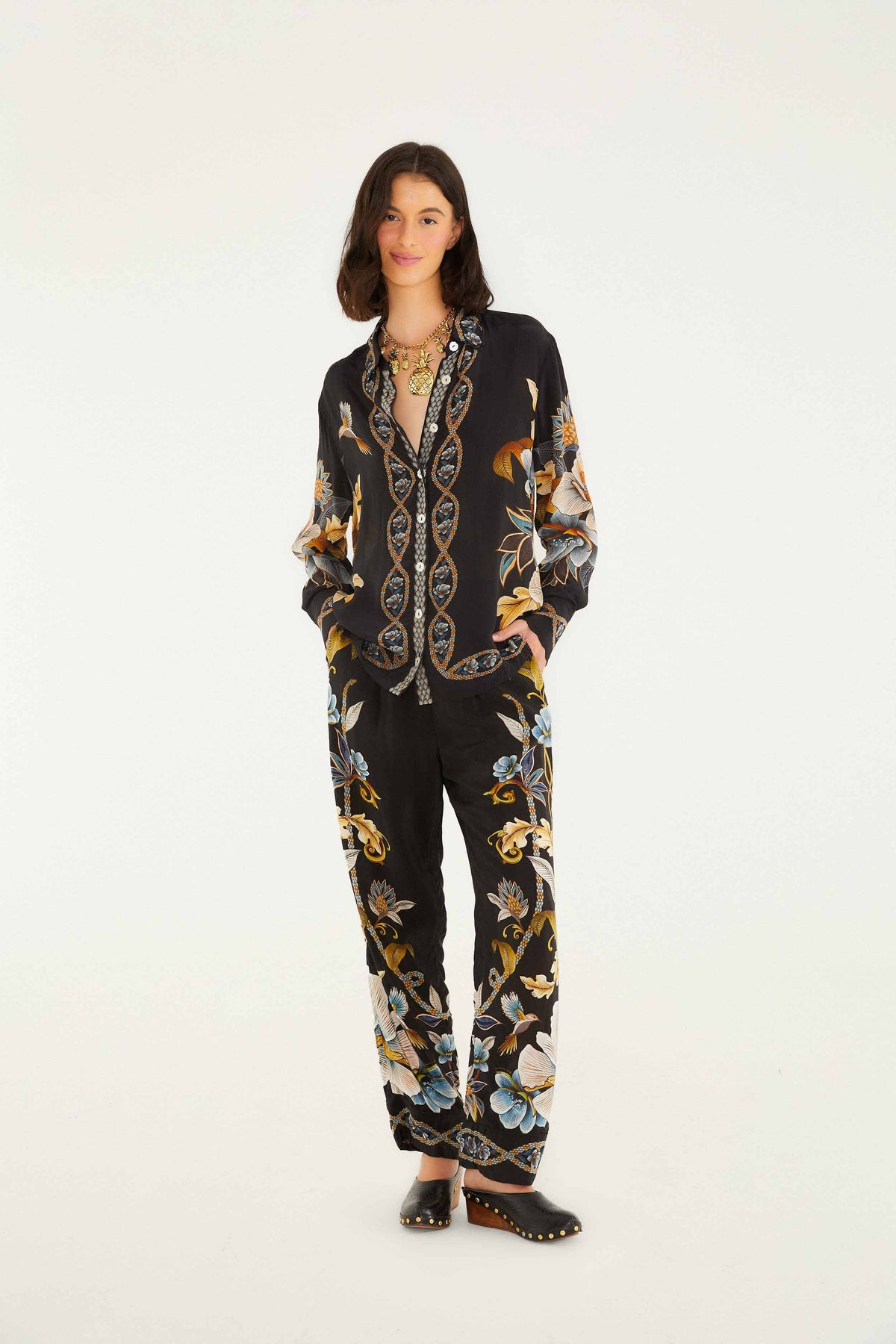 Black Flowerful Garden Pajama Pants