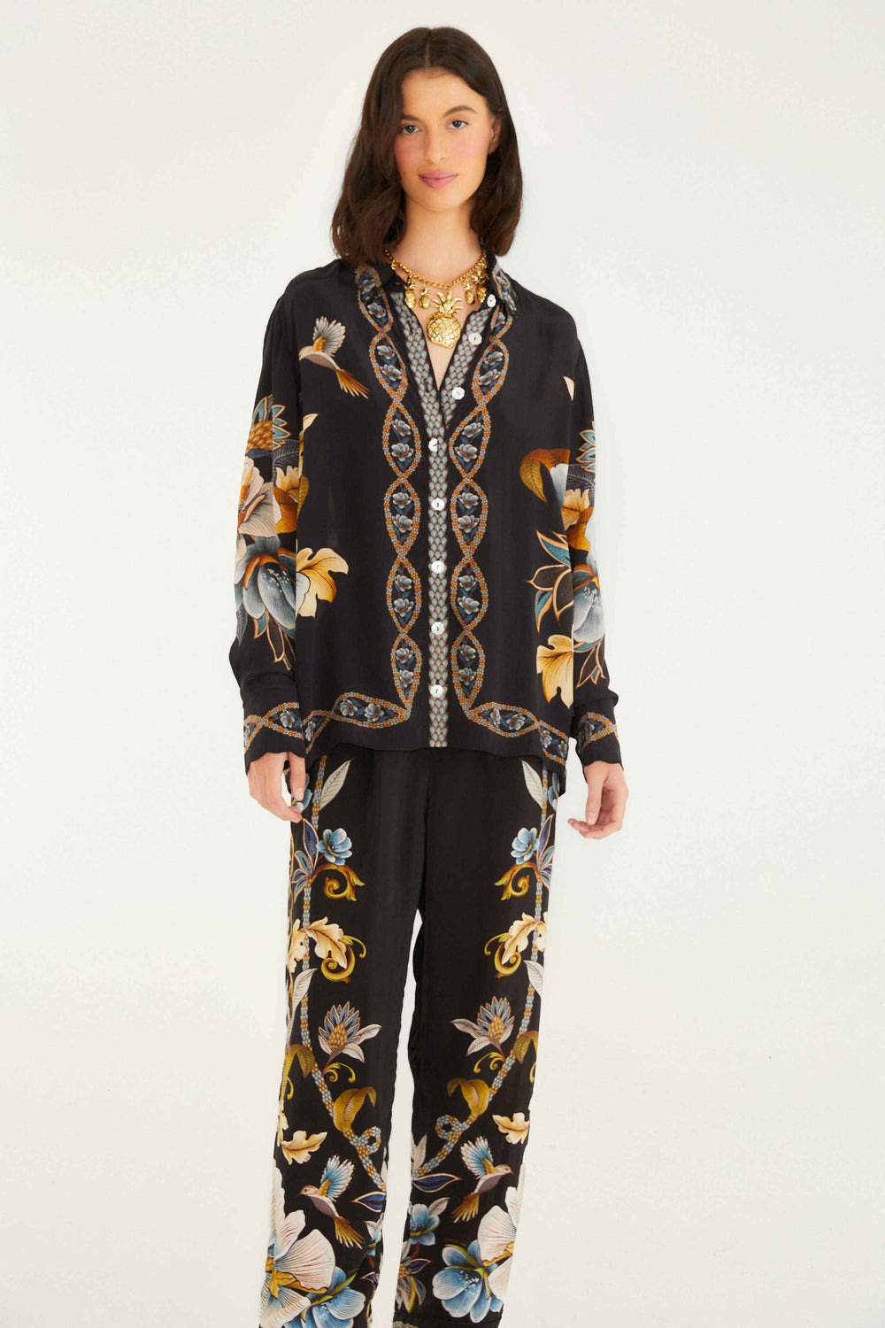 Black Flowerful Garden Pajama Pants