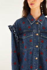 Denim Embroidered Flowers Shirt