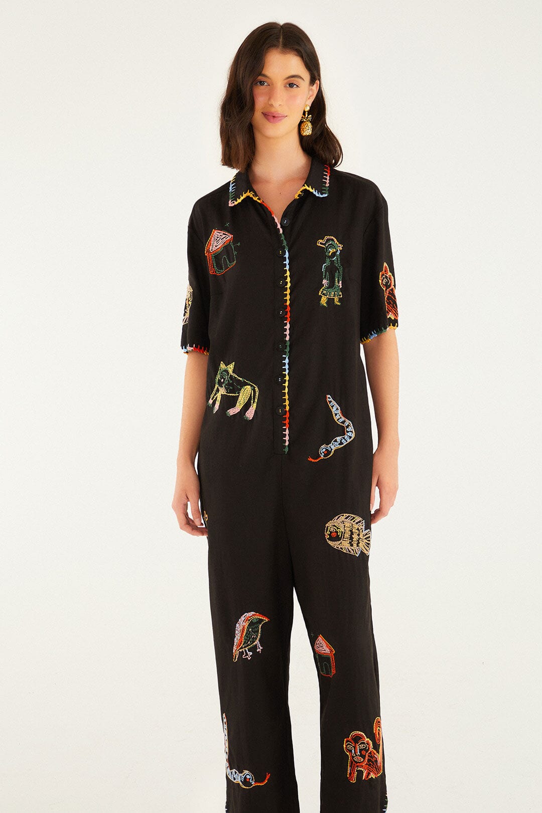 Ana Leovy Farm Rio Figures Short Sleeve Lenzing™ Ecovero™ Euroflax™ Maxi Jumpsuit