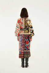 Mixed Flower Print Patchwork Knit Midi Cardigan