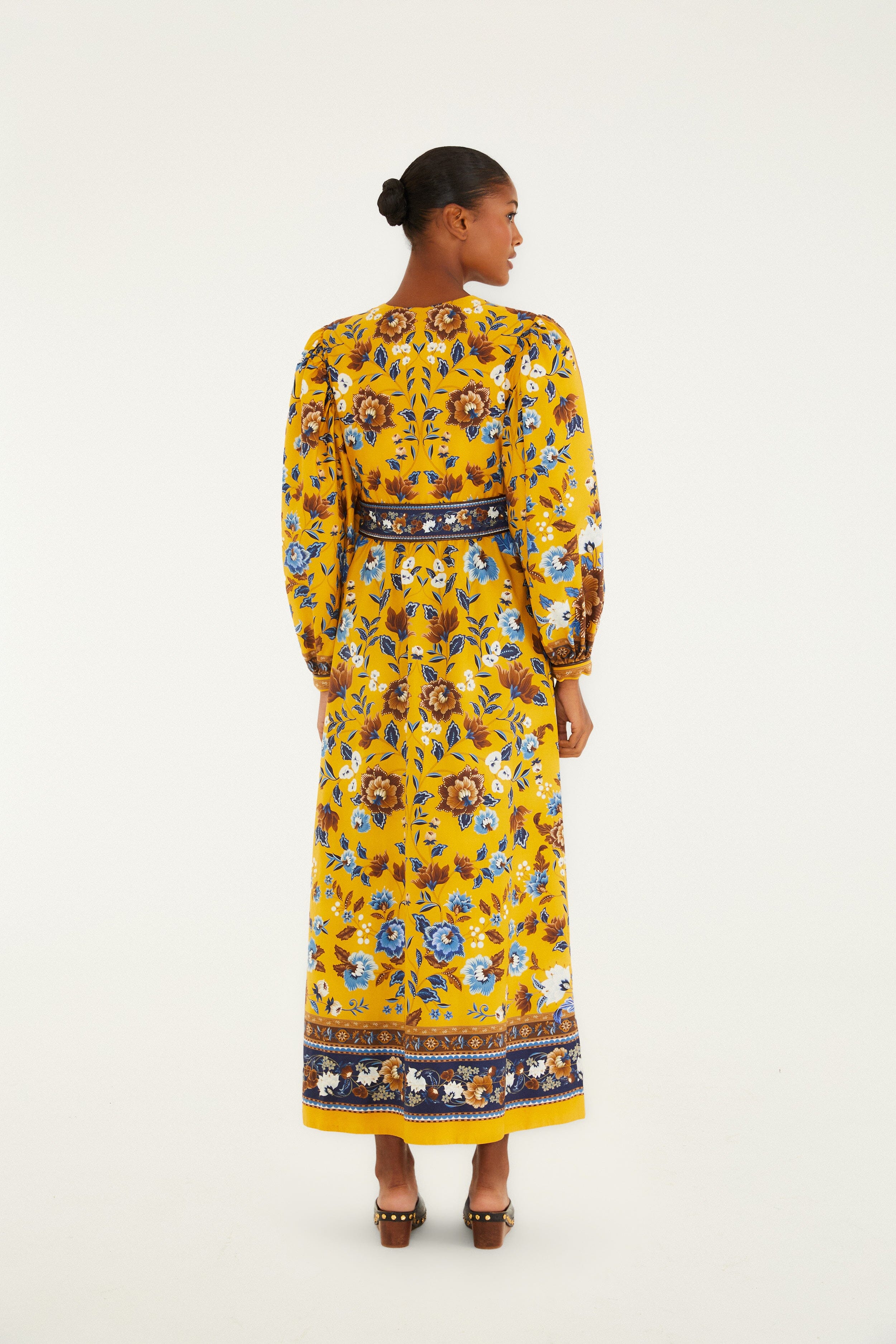 Yellow Flowering Garden Tree Organic Cotton Maxi Dress