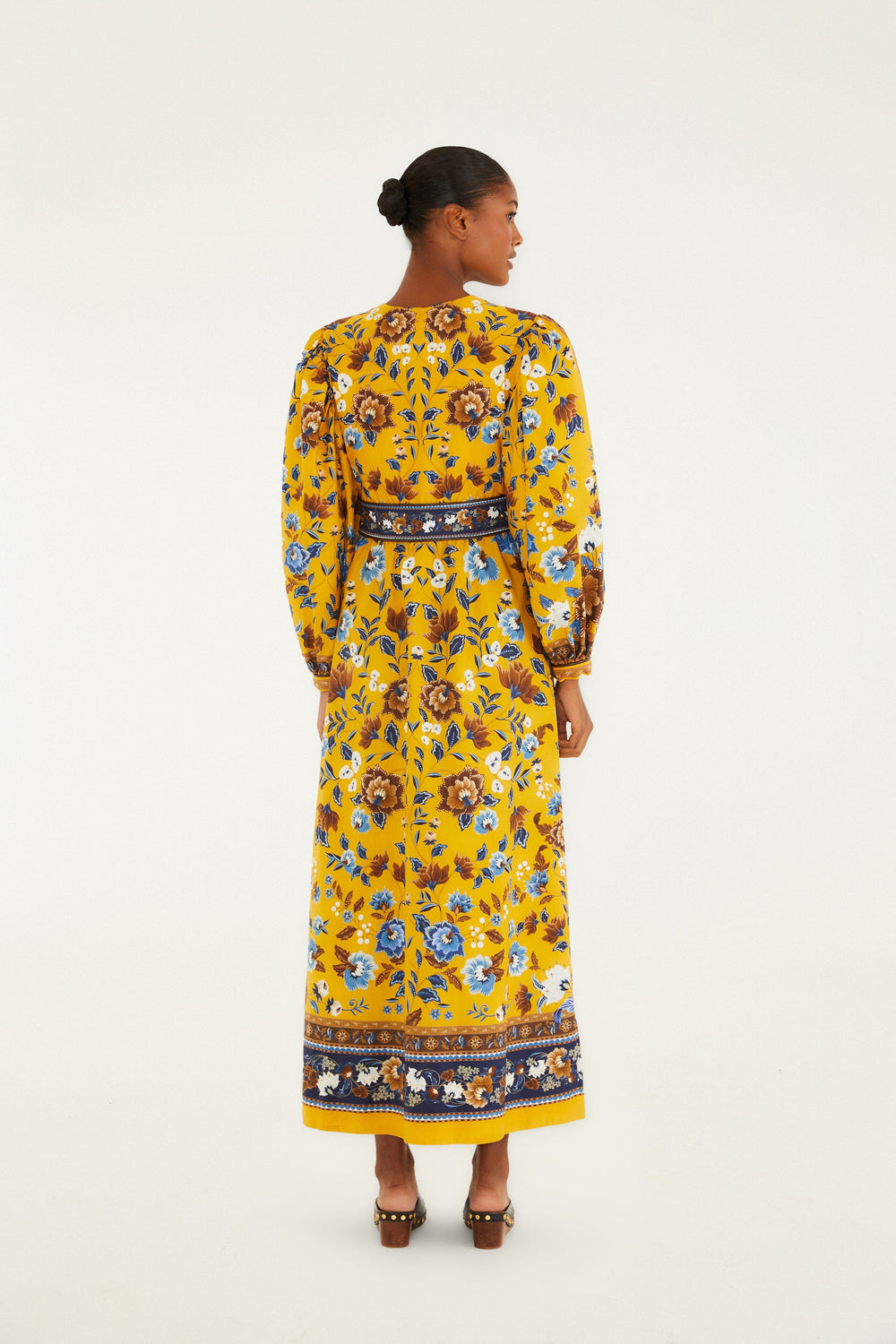 Yellow Flowering Garden Tree Organic Cotton Maxi Dress
