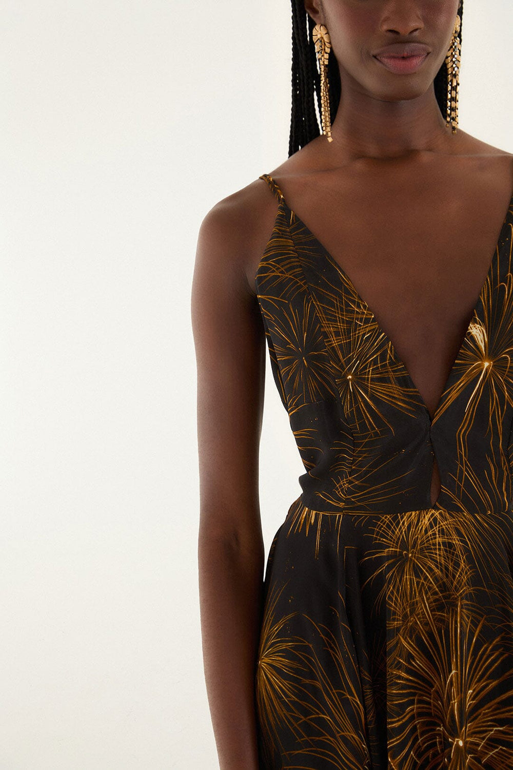 Black Fireworks Sleeveless Open Back Maxi Dress