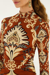 Orange Arabesque Paradise Long Sleeve Blouse