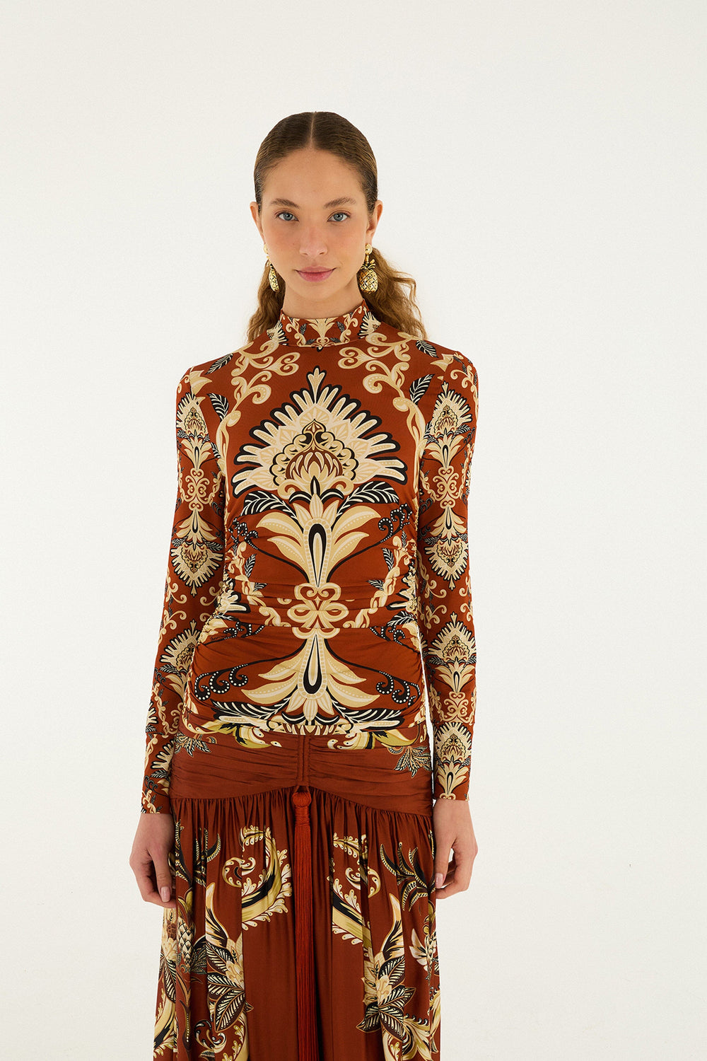 Orange Arabesque Paradise Long Sleeve Blouse