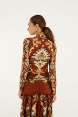 Orange Arabesque Paradise Long Sleeve Blouse