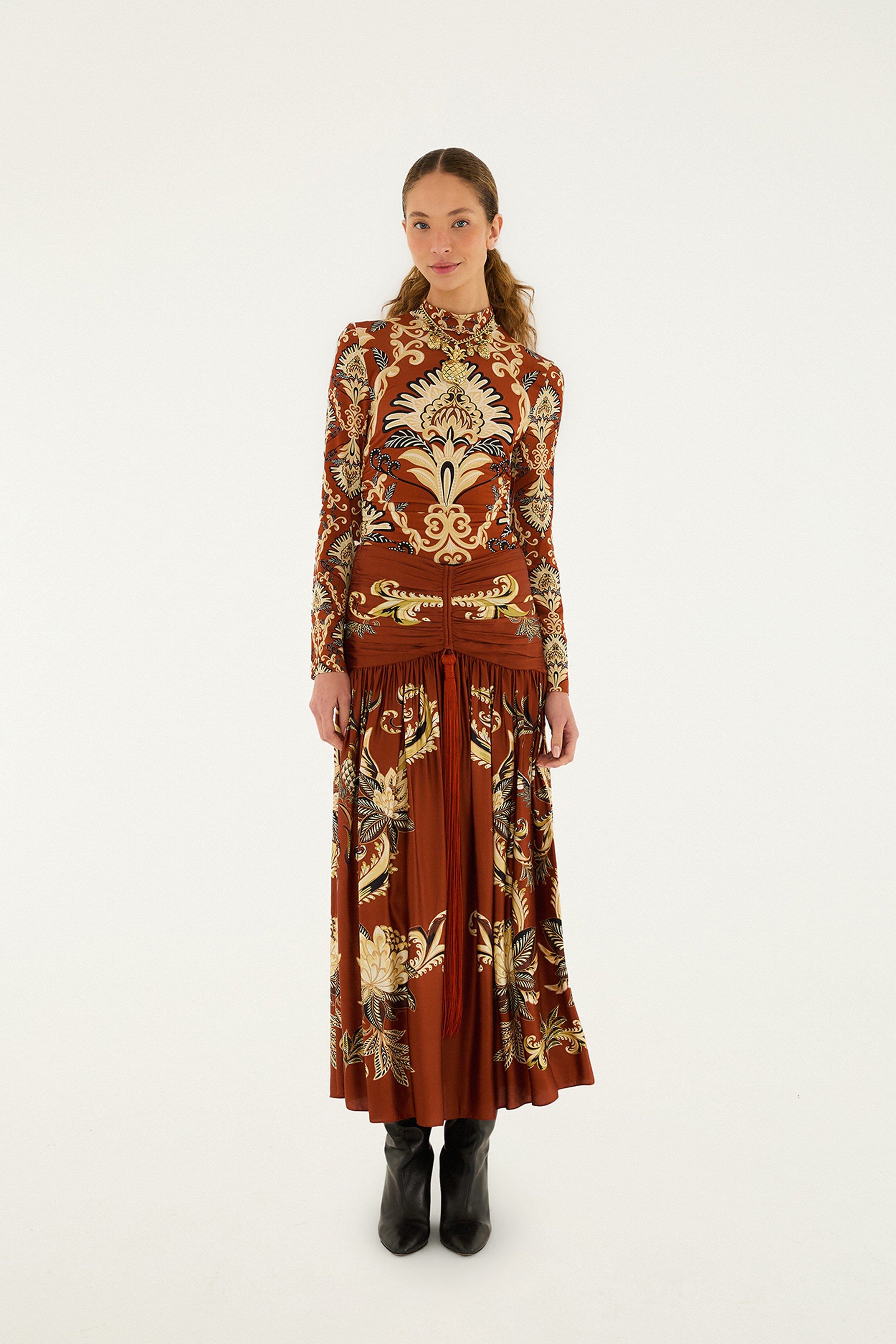 Orange Arabesque Paradise Long Sleeve Blouse