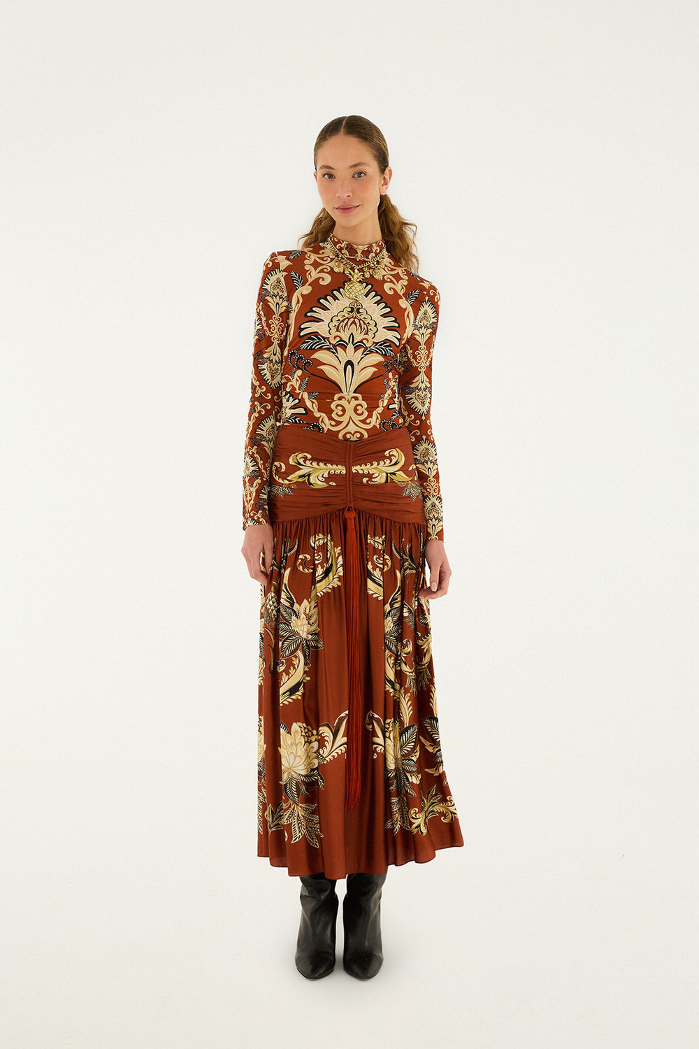 Orange Arabesque Paradise Long Sleeve Blouse