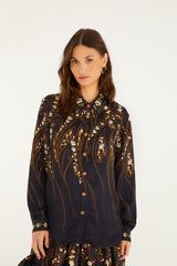 Black Garden Printed Buttons Lenzing™ Ecovero™ Viscose Shirt