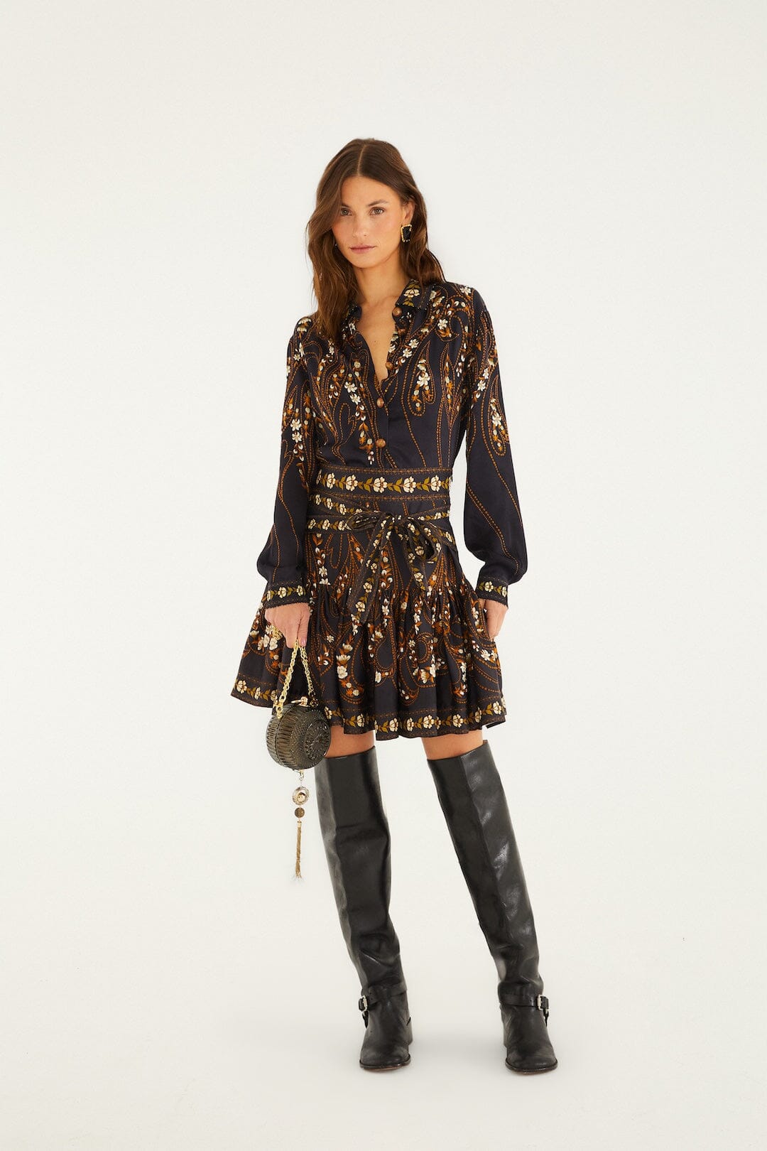 Black Garden Printed Buttons Lenzing™ Ecovero™ Viscose Shirt