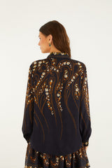 Black Garden Printed Buttons Lenzing™ Ecovero™ Viscose Shirt