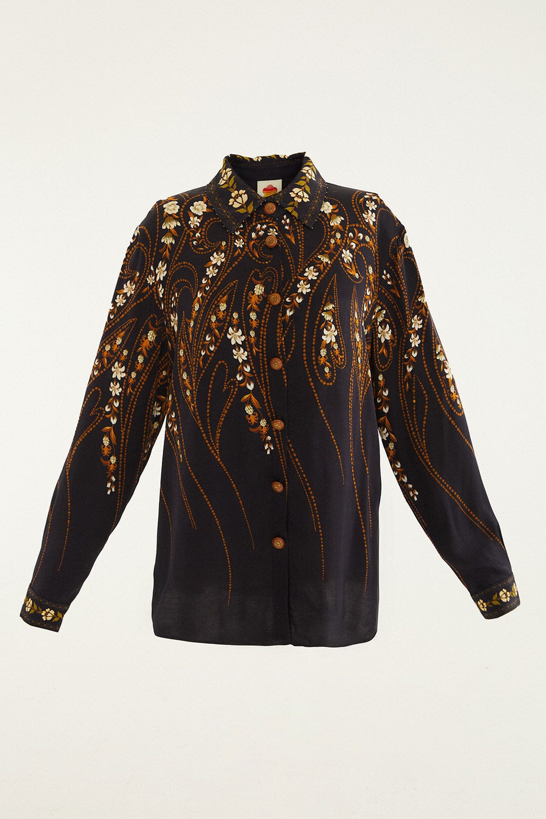 Black Garden Printed Buttons Lenzing™ Ecovero™ Viscose Shirt