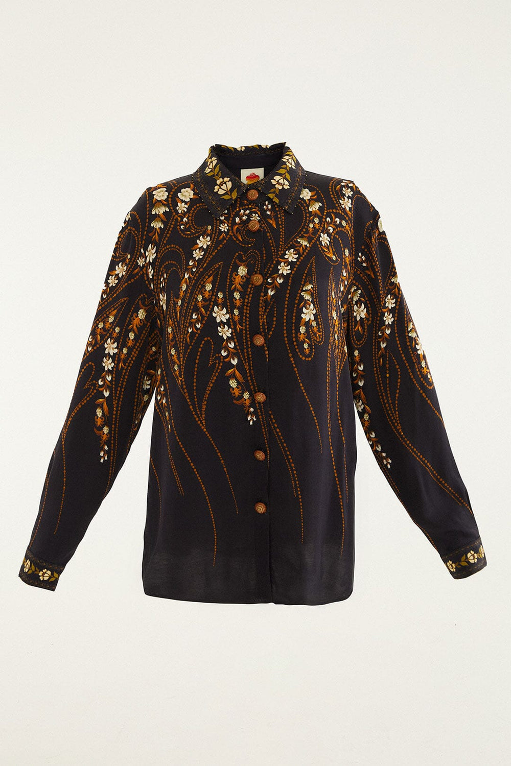 Black Garden Printed Buttons Lenzing™ Ecovero™ Viscose Shirt