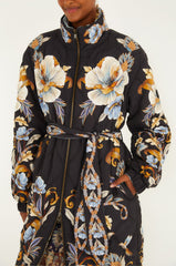 Black Flowerful Snake Garden Reversible Maxi Puffer Jacket