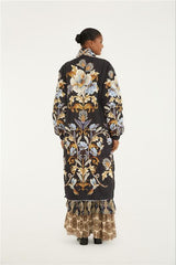 Black Flowerful Snake Garden Reversible Maxi Puffer Jacket