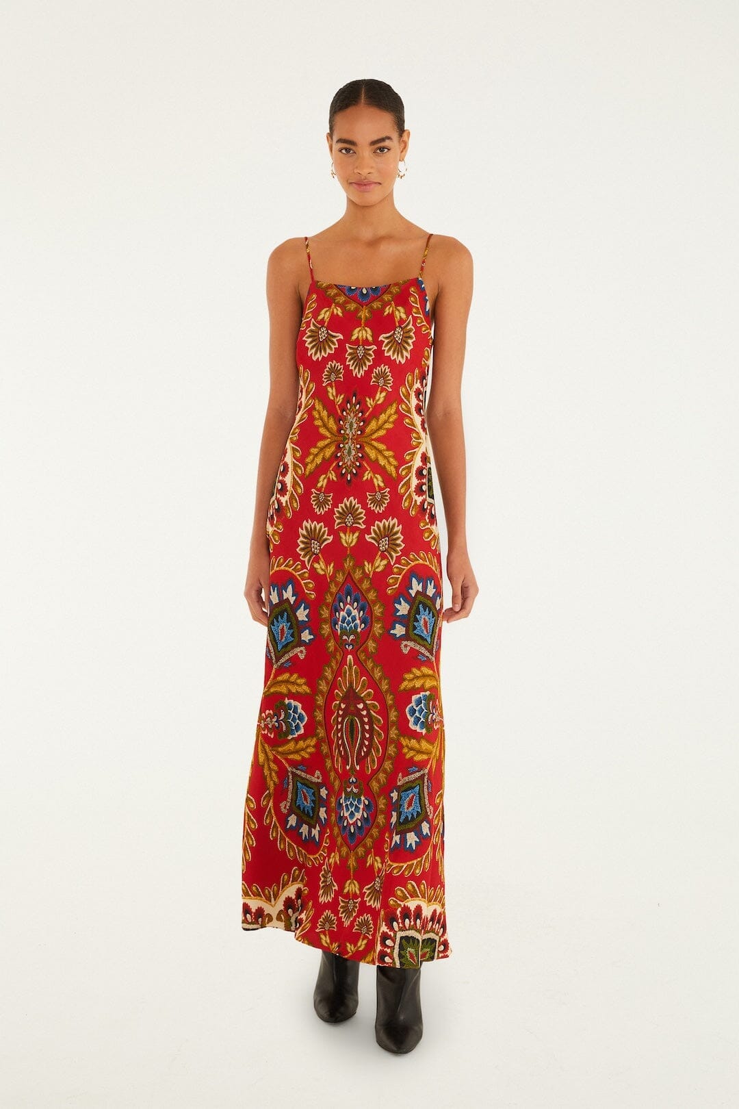 Red Folk Tapestry Lenzing� Ecovero� Viscose Slip Maxi Dress