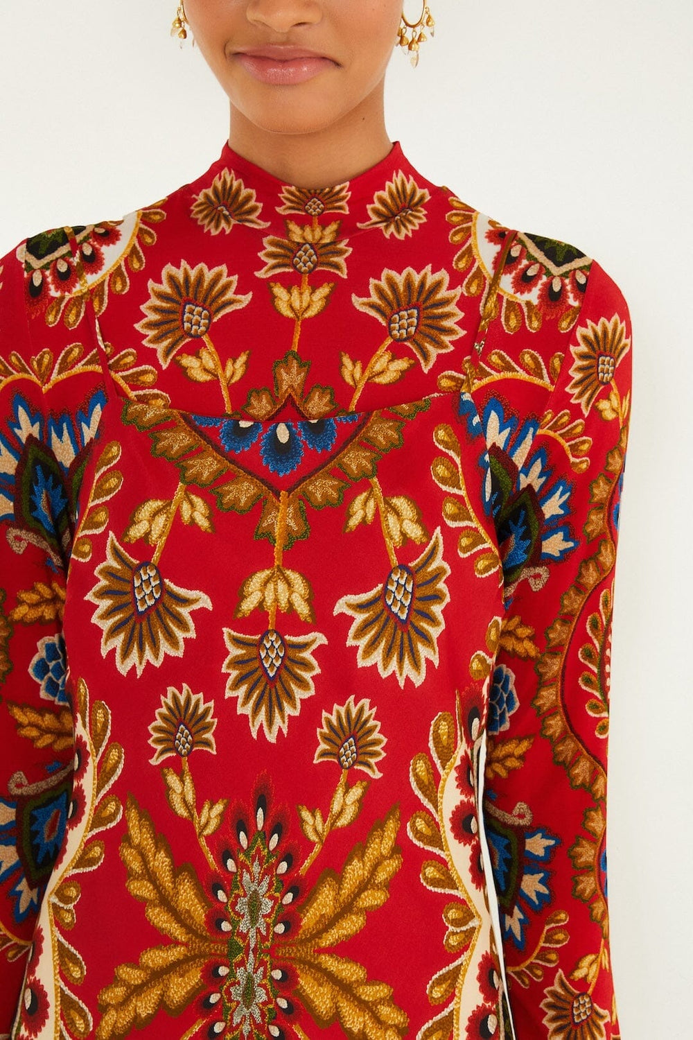 Red Folk Tapestry Lenzing� Ecovero� Viscose Slip Maxi Dress