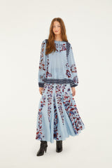 Soft Blue Marcelle Crochet Buttons Pleated Blouse