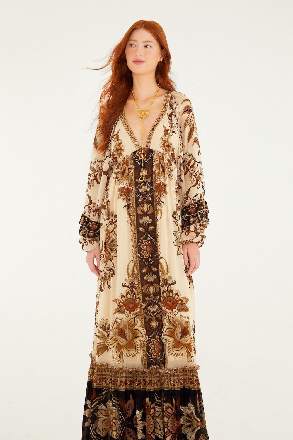 Sand Majestic Garden Ruffled Maxi Dress