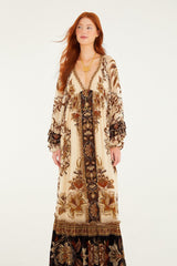 Sand Majestic Garden Ruffled Maxi Dress