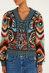 Multicolor Balamana Crochet Sleeve Knit Sweater – FARM Rio