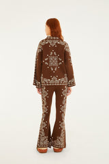 Brown Bohemian Paisley Flare Knit Pants