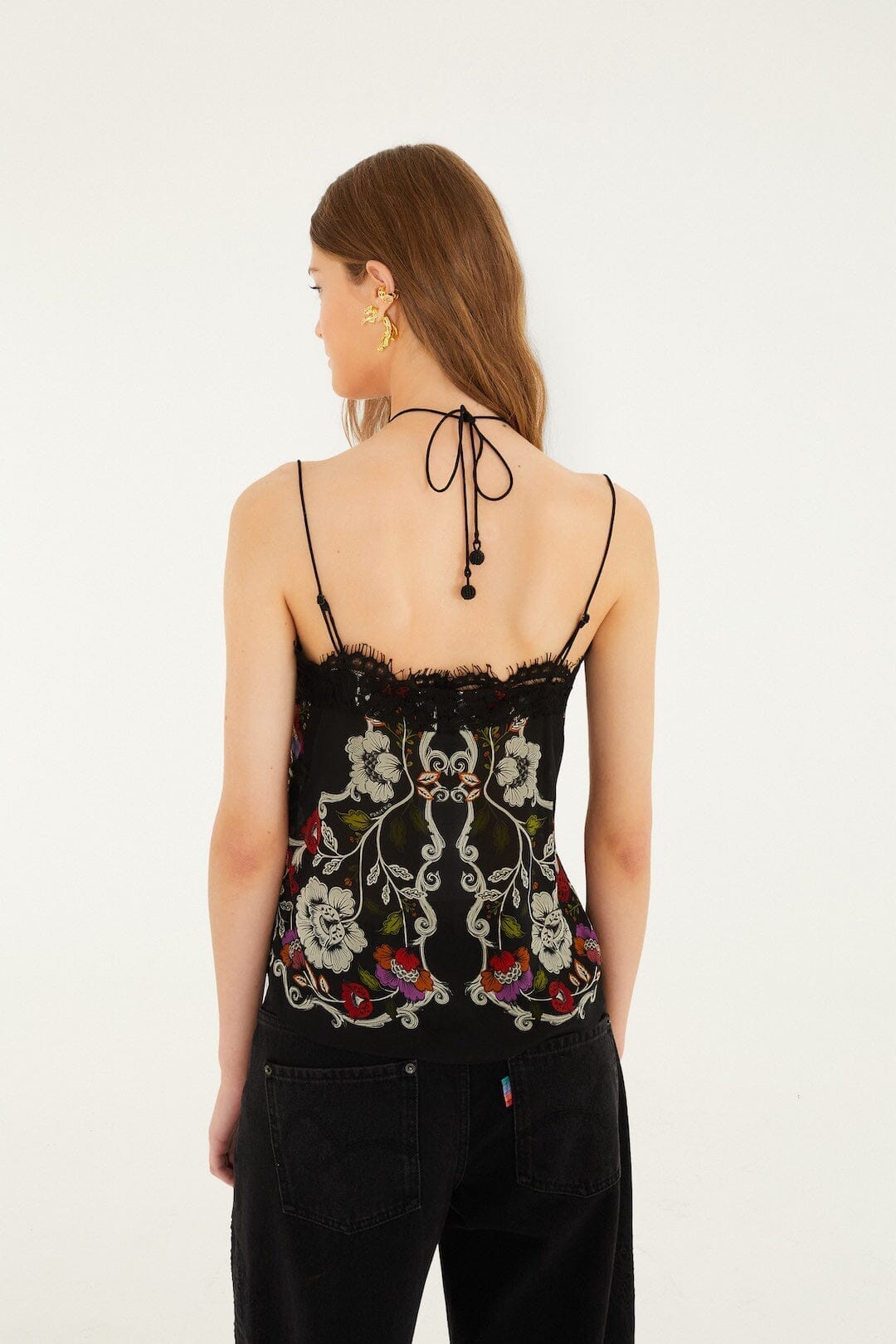 Black Rococo Flowers Lace Sleeveless Top