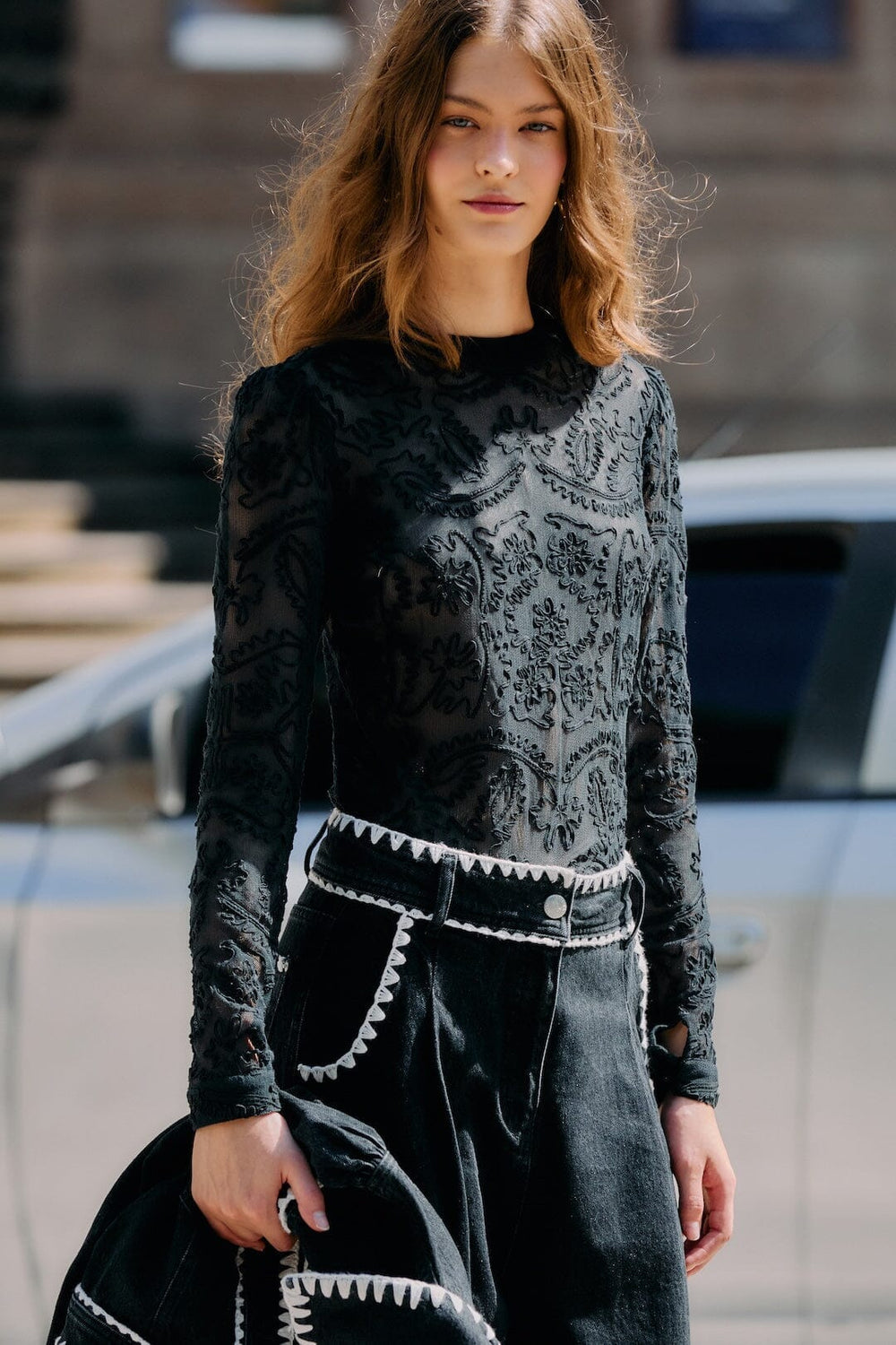 Black Embroidered Long Sleeve Blouse