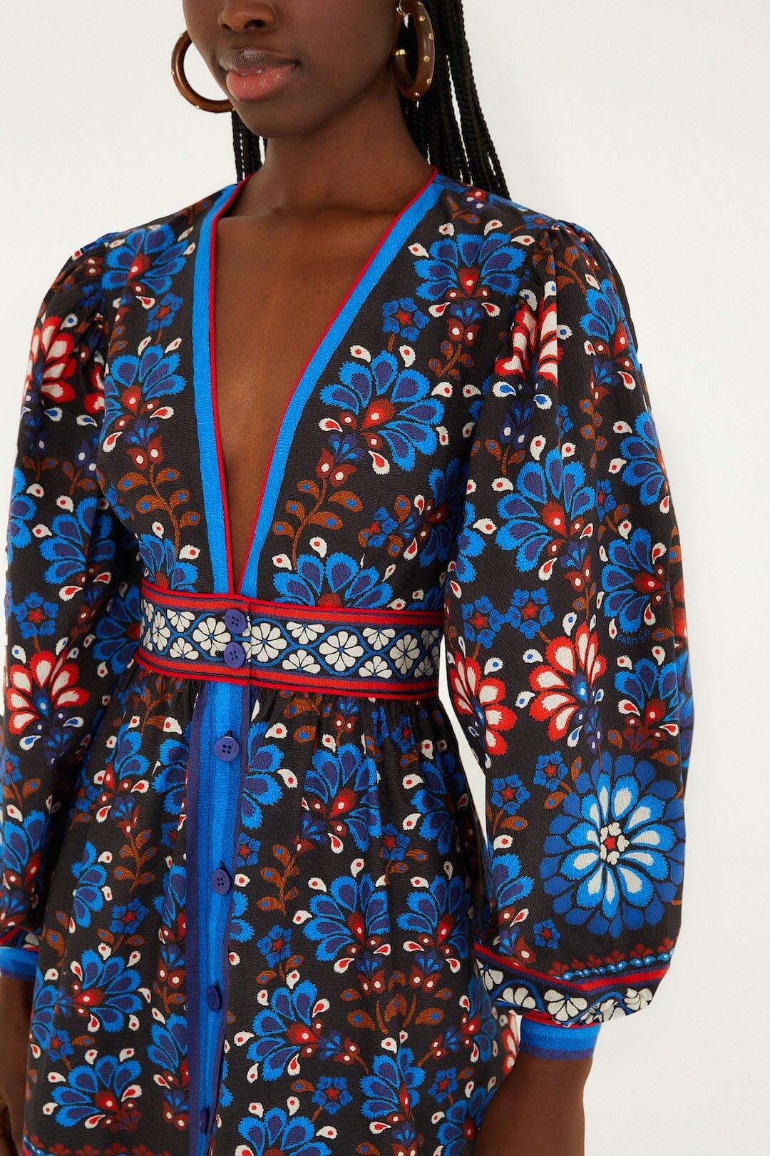 Black Latina Scarf Puff Sleeve Organic Cotton Mini Dress