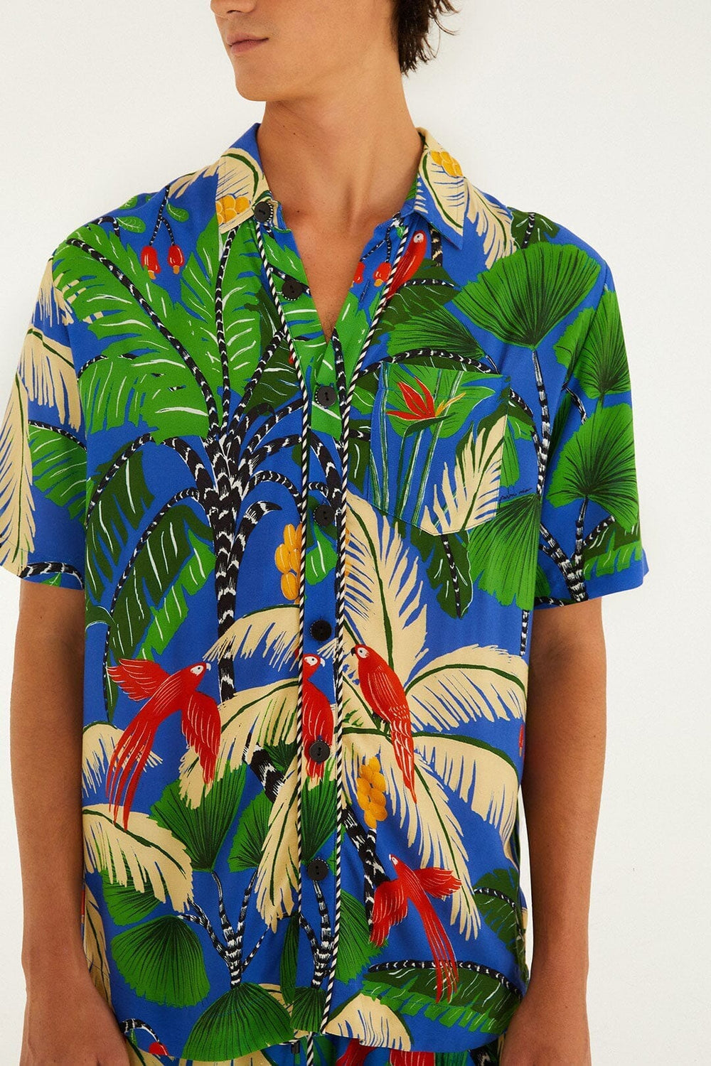 Blue Tropical Island Short Sleeve Lenzing™ Ecovero™ Viscose Shirt
