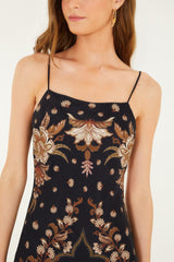 Black Majestic Garden Lenzing™ Ecovero™ Viscose Slip Maxi Dress