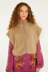 Caramel Front Zipper Sleeveless Fuzzy Vest