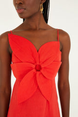 Red 3d Flower Lenzing� Ecovero� Euroflax� Mini Dress