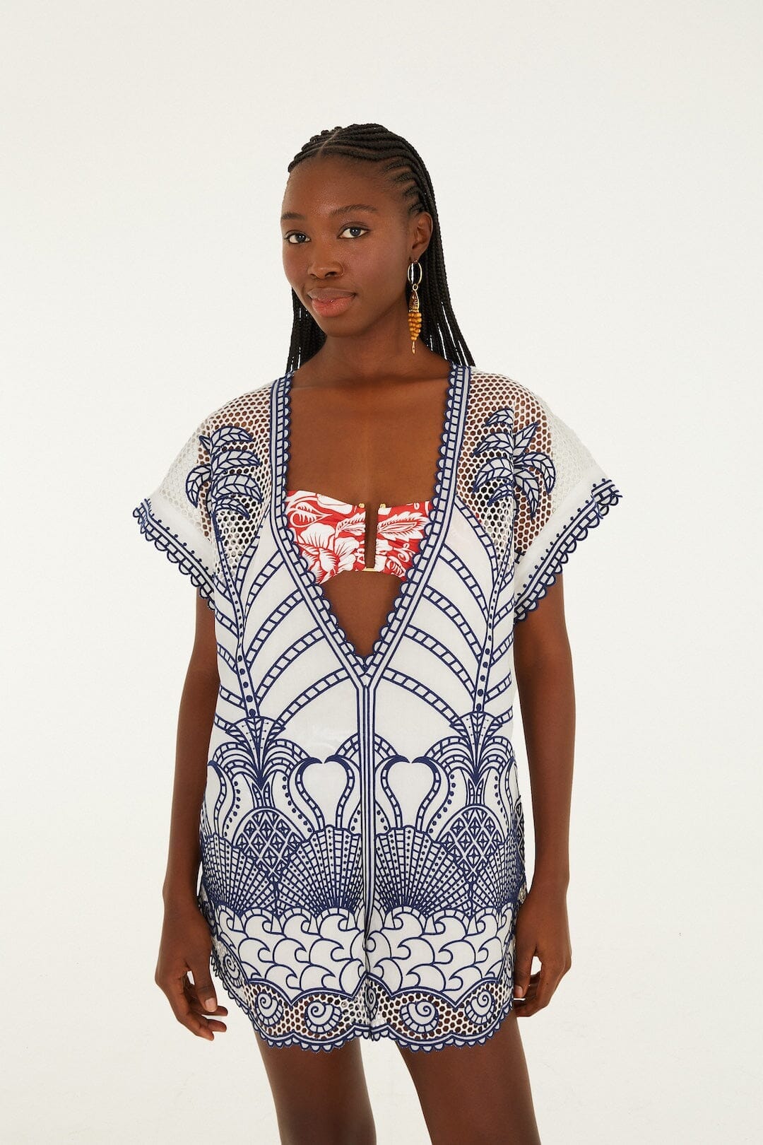 Blue Richelieu Plunging Neck Romper