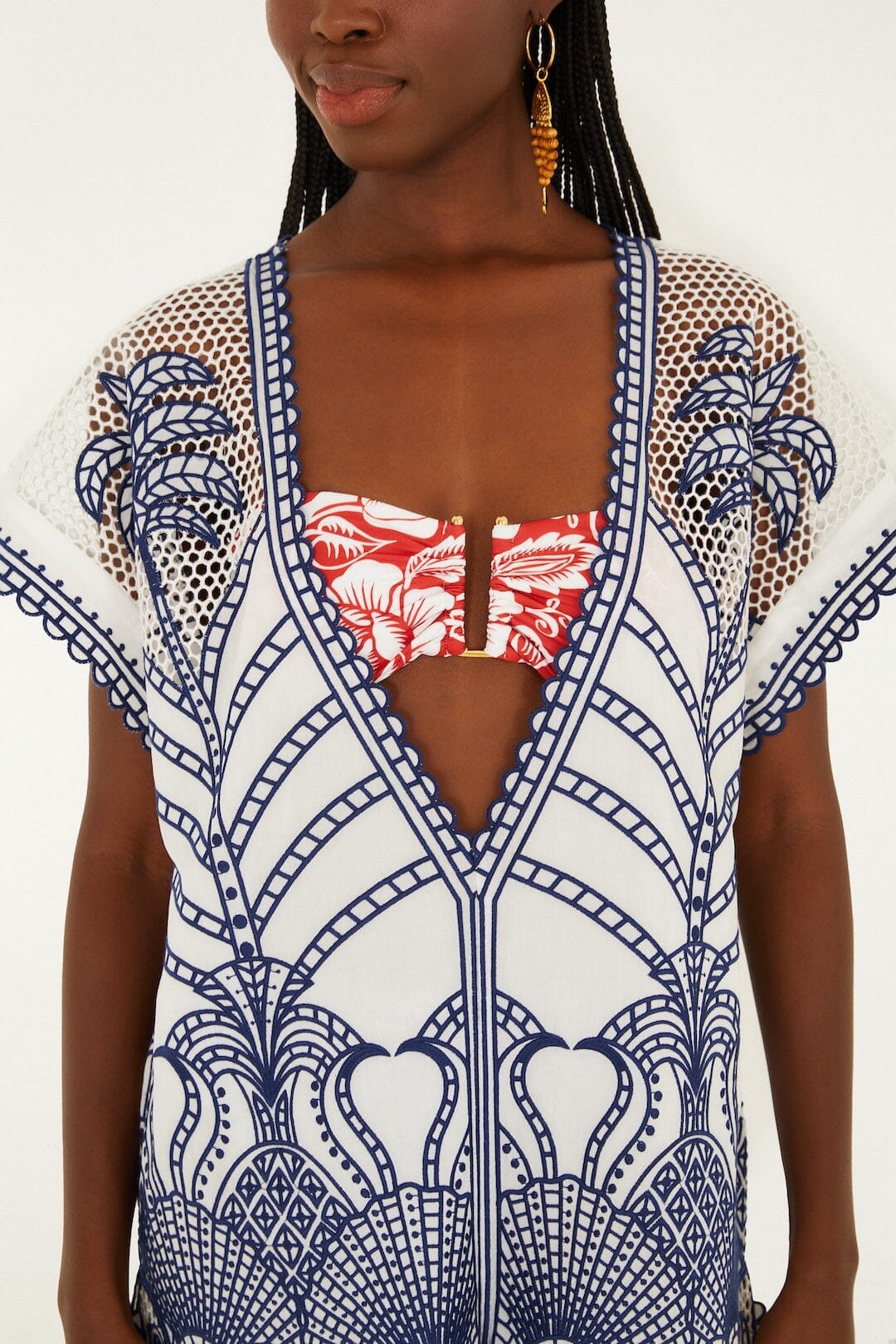 Blue Richelieu Plunging Neck Romper