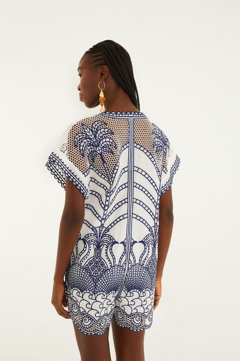 Blue Richelieu Plunging Neck Romper