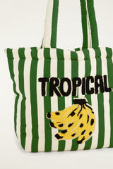 Green Tropical Banana Embroidered Tote Bag